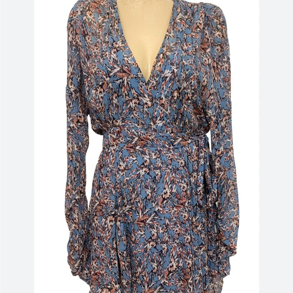 IRO Paris Floral Blue Crepe Wrap Dress Size 34 FR (XS)